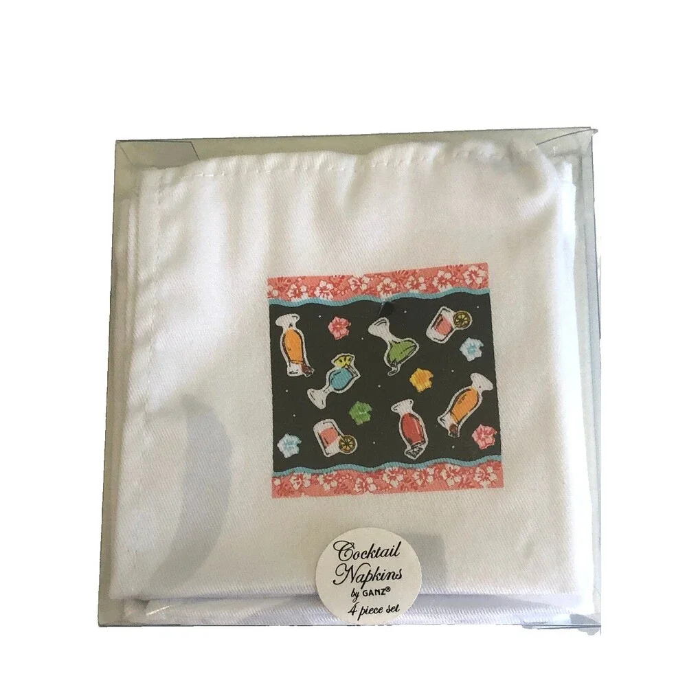 Ganz Cocktail Napkins Set of 4 White Cotton Cloth Bella Casa Cocktail BloodyMary